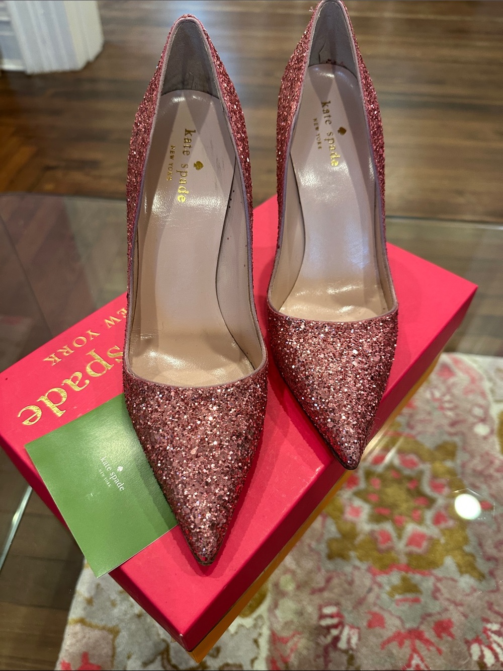 kate spade Glitter Pointed-Toe Pumps in Rose Pink